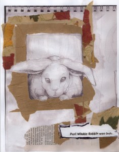 after hurricane Katrina I was invited to write an illustrate a children's book. There is only one copy: the original went to a child displaced by the storm. This is the first plate. The book is called 'Peri Winkle Rabbit Was Lost.'
