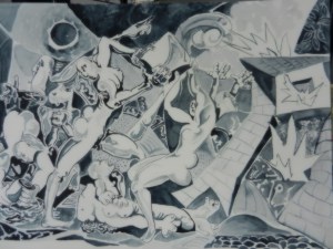 A watercolor I call, "House On Fire." It's an unusual piece for me...